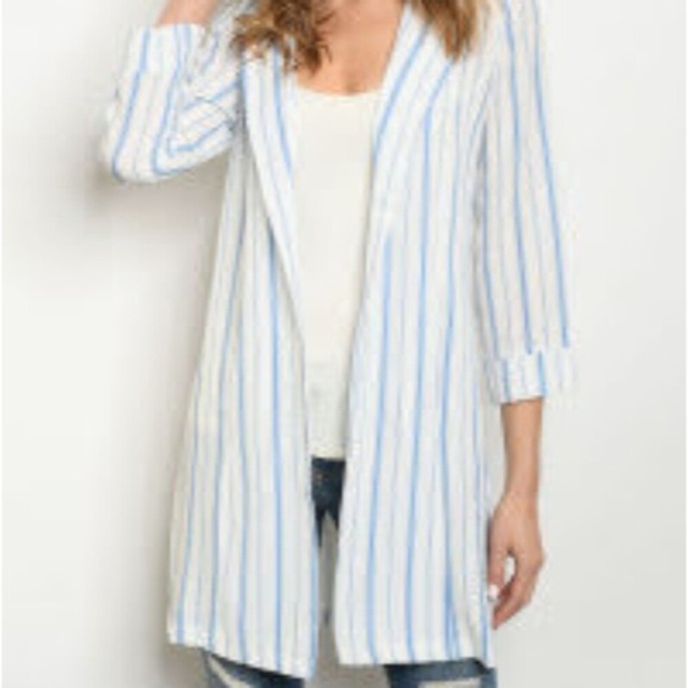 Blue Pen Striped Cardigan L